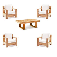 WholesaleTeak Canberra 5 Pc Lounge Chair Set: 4 Lounge Chairs & Coffee Table with Cushions in Sunbrellla Fabric #57003 Canvas White #12CN5