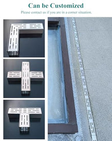 GJMDCMA Metal Trench Drain System Outdoor, Shower Drainage Channel Pipe, Linear Channel Drain Kit for Driveway/Yard/Patio/Sidewalk/Paver(7x5cm(2 3/4x2))