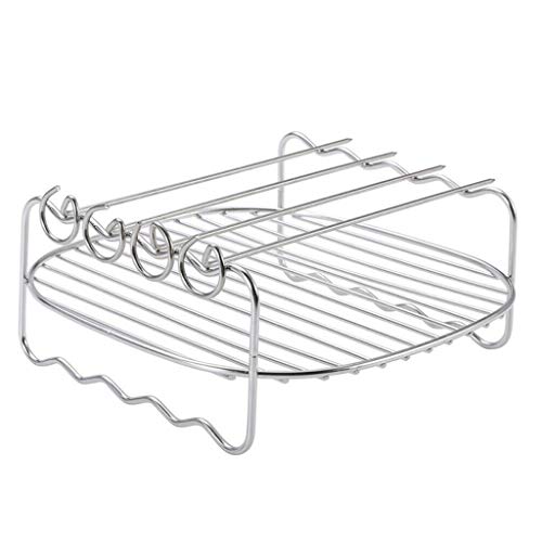 Portable Stainless Steel BBQ Rack Skewer Barbecue Grill Baking Tray Rack for Air Fryer Double-Deck Home Replacement Barbecue