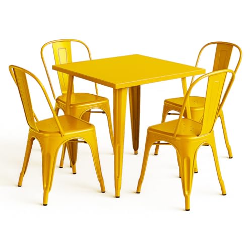 31" x 31" Metal Bistro Table Set – 5 Piece Indoor Outdoor Cafe Seating for Patio or Restaurant