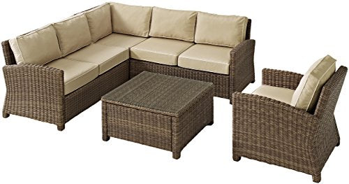Crosley Furniture Bradenton 5-Piece Outdoor Sectional Sofa Set Brown with Sand Cushions