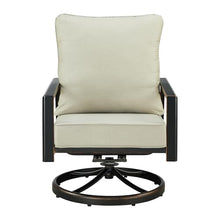Oakland Living Pair of Black Aluminum Patio Deep Seating Swivel Rocker Club Chairs with Light Grey Cushions