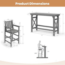 3 Pieces HDPE Outdoor Patio Bar Set, Rectangular Bar Height Table and Chairs Set, Patio Bar Stools Set, HDPE Outdoor Bar Table and Chairs Set for Balcony, Poolside, Porch (Grey, 2 Chairs + 1 Table)