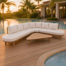 Merax Outdoor 5 Piece Half- Moon Sofa with Cushions, 1 Coffee Table