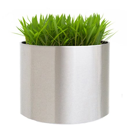 NMN Designs Brushed Stainless Steel Planter - XXL - 31" diam. x 24" ht. - Knox Mod Design - Heavy Duty, Round Planter Pot, Metal, Indoor/Outdoor - Great for Commercial Use