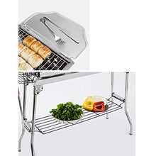 NEWCES Barbecue Desk Outdoor Stainless Folding BBQ Grills Picnic Barbecue Rack Grill Charcoal Stove Picnic Accessories Suitable for 3-6 Person，Silver Tabletop Barbecue