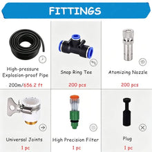 MZZKFC Irrigation Fogging Kit，Farm Cooling Mister for Construction Fence/Livestock/Greenhouse Garden，Outdoor Atomizing Mist Tubing Kit with Brass Nozzles(200m/656')