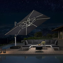 12FT Double Top Square Deluxe Lighted Cantilever Umbrella With Base,Gray