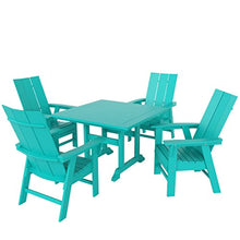 WO Outdoor Adirondack Dining Chair Square Table 5 PCS Set Retro Aesthetic Curveback for Outside Restaurant Dining, Resort, Hotel, Home, Balcony, Terrace, Lawn, Pool, Deck, Garden (Turquoise)