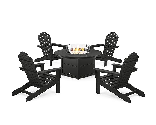 Trex Outdoor Furniture 5-Piece Monterey Bay Adirondack Conversation Set with Fire Pit Table in Charcoal Black