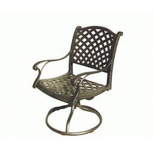 theWorldofpatio Nassau Cast Aluminum Powder Coated 6 Swivel Rocker Dining Chairs with Walnut Seat Cushions - Antique Bronze