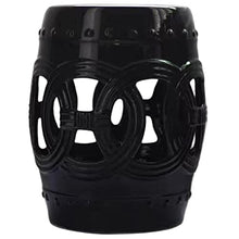 Ceramic Drum Table,Ceramic Drum Stool,Decorative Ceramic Garden Stool, Hollow Eight-Sided to The Wealth of Copper Stool for Shoes, Suitable for Outdoor Garden,(Black)
