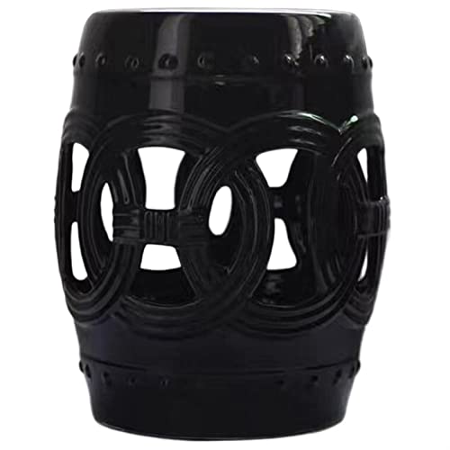 Ceramic Drum Table,Ceramic Drum Stool,Decorative Ceramic Garden Stool, Hollow Eight-Sided to The Wealth of Copper Stool for Shoes, Suitable for Outdoor Garden,(Black)