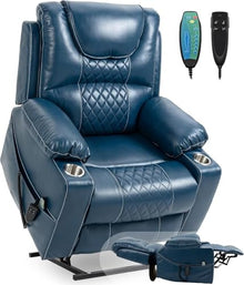 Dual Motor Power Lift Recliner Sofa with Massage Heat and Cup Holders