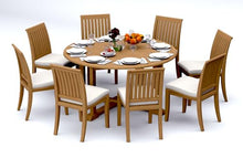 WholesaleTeak 8 Seats 9 Pcs Grade-A Teak Wood Dining Set: 60" Round Table and 8 Lagos Armless Chairs #11LG1200