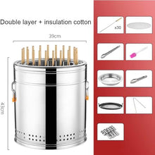 Smoker Smokeless Barbecue Hanging Grill With 30 Skewers Stainless Steel Charcoal BBQ Stove Charcoal Braised Grill Barrel Large Capacity Portable 360° All Round Roasting Oven