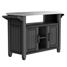 ZHAYAO Resin Outdoor Grill Cart, Weatherproof Outdoor Kitchen Island with Stainless Steel Top & Storage Cabinet, Black BBQ Food Prep Table