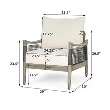 Christopher Knight Home Havets Set of 2 Patio Acacia Wood Club Chair with Woven Rope, Outdoor Armchair, Water-Repellent Thick Cushion Deep Seating for Porch, Garden, Backyard, Balcony, Gray+Beige