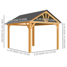 12x10ft Cedar Wood Gazebo with Gable Roof,Outdoor Hardtop Gazebo with Galvanized Steel Roof for Backyard Patio