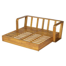 Merax Outdoor Daybed Patio Sofa Bed, Acacia Wood 2-Seater Patio Sofa with Thick Cushions, Teak Finish Outdoor Loveseat Daybed with Detachable Pillows for Poolside, Backyard, Porch & Sunroom