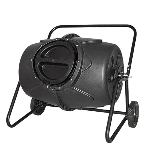 HUTOOLEE Garden Compost Bin, 190L Outdoor 360° Tumbling Composter with Wheels and Ventilation System, Built-in Air Pipe/Easy to Move, for Fast Creation of Fertile Soil