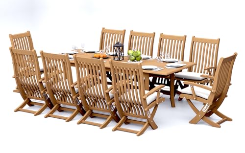 TeakStation 10 Seater Grade-A Teak Wood 11 Pc Dining Set: 94" Double Extension Rectangle Table and 10 Warwick Reclining Arm Chairs #31Wa2010
