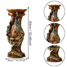 Hassyee Ornate Peacock Pedestal Plant Stand, 32.7" European Classical Resin Column Sculpture, Decorative Flower Pot Holder Display Stand, Vintage Indoor Decor for Living Room, Entryway, Foyer (Brown)