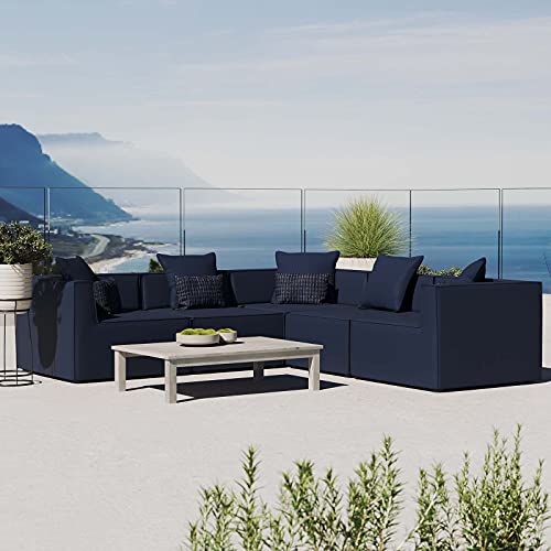 Lounge Sectional Sofa Set, Fabric, Blue Navy, Modern, Outdoor Patio Balcony Cafe Bistro Garden Hotel