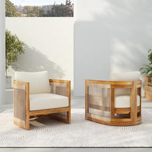 Merax Acacia Wood Outdoor Club Chair Set of 2,Woven Rope Accents Design,Wooden Patio Accent Chair Set,Comfy Reading Seat with Removable Cushion,Patio Furniture Set,Beige+Teak