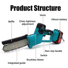 Chainsaw Battery Powered 8 in Mini Cordless Chainsaw Rechargeable Lightweight Portable Handheld Chainsaw for Wood Cutting Garden Logging Trimming Branch