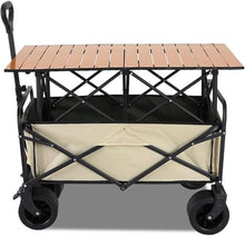 Big Vendor Cart for Outdoor Event – Portable Mobile Food Cart, Heavy Duty Folding Utility Grocery Wagon, for Commercial Street, Beaches, Festivals, Farmers Market(Beige,35.4x39.3in)