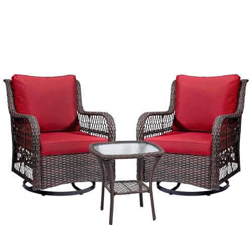 IDEALHOUSE 2024 Patio Furniture Bistro Set 3-Piece Swivel Rocking Wicker Chairs Red