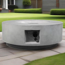 Propane Fire Pit Table Round Concrete Outdoor Gas Fireplace with 50000 BTU Burner, Electronic Ignition, Lava Rocks, Rain Cover, CSA Certified Patio Heater for Deck Garden Backyard Porch
