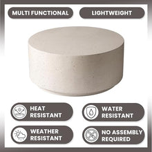 LeisureMod Minimalist Side Table Assembled 36” Round Modern Fiberstone Top Accent Table for Outdoor, Home, Living Room Terra Series in White
