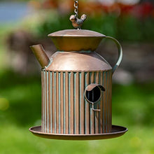 Hanging Metal Teapot Birdhouse/Feeder Decor (Set of All 6 (1 of Each), Copper Color)