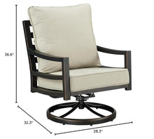 Oakland Living Pair of Black Aluminum Patio Deep Seating Swivel Rocker Club Chairs with Light Grey Cushions