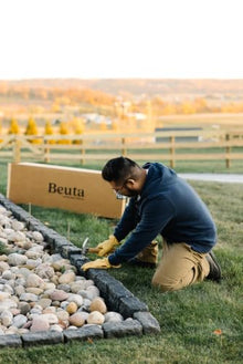 Beuta Landscape Edging | Garden Edging Border | Polyrock Blocks for Lawn Edging, Flower Beds & Yard Edging – 40 Pack | Each Section Has 6 Blocks 48" L x 4" W x 6.5" H | 80 Spikes | Charcoal