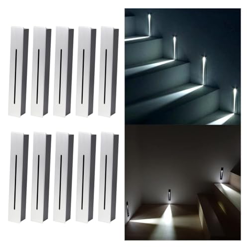Opaeroo 3W LED Stair Light AC85-265V Step Light Warm White 3000K Cool White 6000K IP65 Waterproof Recessed Wall Light Staircase Lamp, Inside Outside Garden Balcony Corridor 10PCS Silver-3000K