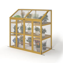 KEIKI Wooden Cold Frame Greenhouse, Large Outdoor Polycarbonate Garden Greenhouse Cabinet, Lean-to Green House Cabinet w/ Transparent Openable Top, Adjustable Shelves, Double Door for Outdoor Indoor