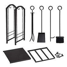 DJVHSRI 29 Inch High Firewood Rack 2-Layer Wood Holder with 4 Fireplace Hooks Tool Set Wrought Iron Fireplace Wood Storage Stacking Rack for Indoor and Outdoor,