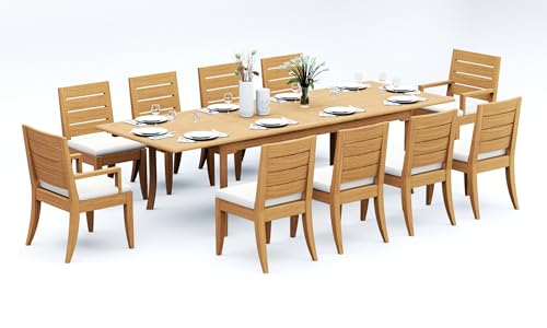TeakFurnitureOutlet A-Grade Teak 11pc Dining 118" Rectangle Table Atnas Chair Set Outdoor Patio