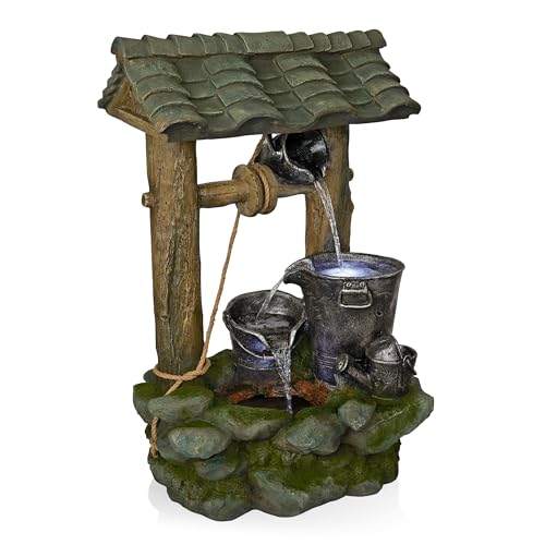 Alpine Corporation WIN1250 39" Water Well Fountain with LED Lights – Serene Outdoor Waterfall Water Feature for Garden, Patio, and Lawn, Cascading Water Flow, Green