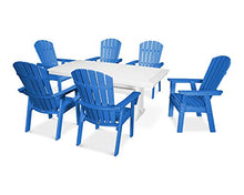 POLYWOOD® Nautical Curveback Adirondack 7-Piece Dining Set with Trestle Legs in Pacific Blue/White