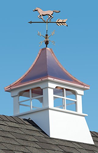 Accentua Charleston Cupola with Horse Weathervane 24" Square 53" High White With Copper Roof