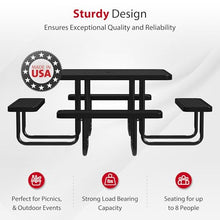 Leisure Craft 46" Square Metal Picnic Table with Bench for 8, Made in USA