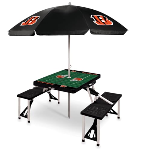 PICNIC TIME NFL Cincinnati Bengals Picnic Table Portable Folding Table with Seats and Umbrella