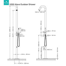 Wave Freestanding Brushed Stainless Steel Outdoor Shower Kit with Hot Water - Floor-Mounted Outside Shower Kit with Rain Shower Head, Wand Handshower, Foot Rinse Spout | Pool Showers for Outside
