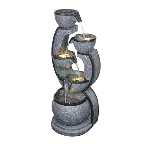 HIONJIN Garden Floor Patio Art Decor 7.4''H 5-Tier Outdoor Water Fountains Decor Resin Indoor Fountain
