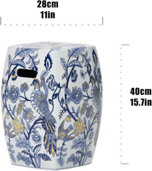 ELEFOCUS Blue White Porcelain Garden Stool, Ceramic Side Table, 11x15.7in