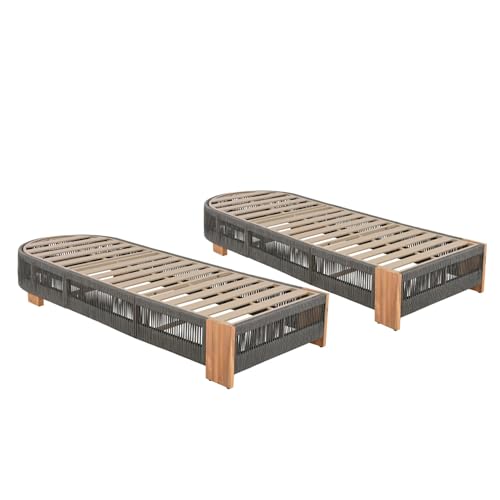 WEALTHKING Outdoor Acacia Wood Patio Adjustable Lounge Chair - Uncushioned Reclining Furniture for Backyard Pool Garden (Grey + Teak,2)